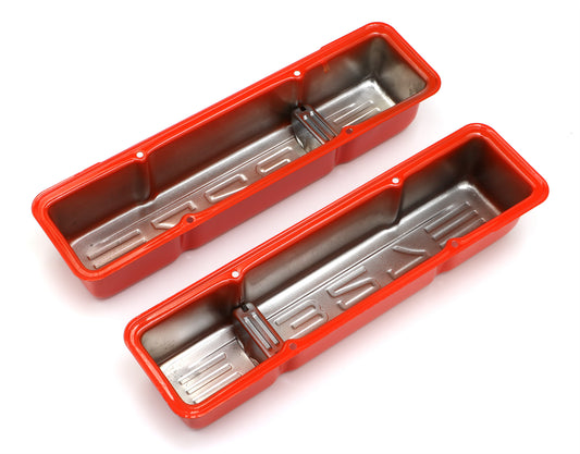 Trans-Dapt Performance Chevy 327 Logo Tall Orange Powder Coated Valve Covers 9947
