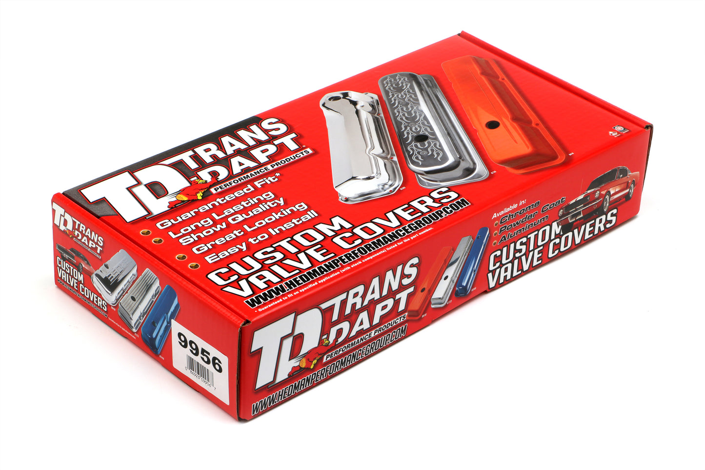 Trans-Dapt Performance Chevy 327 Logo Short Orange Powder Coated Valve Covers 9956