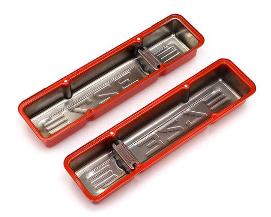 Trans-Dapt Performance Chevy 327 Logo Short Orange Powder Coated Valve Covers 9956