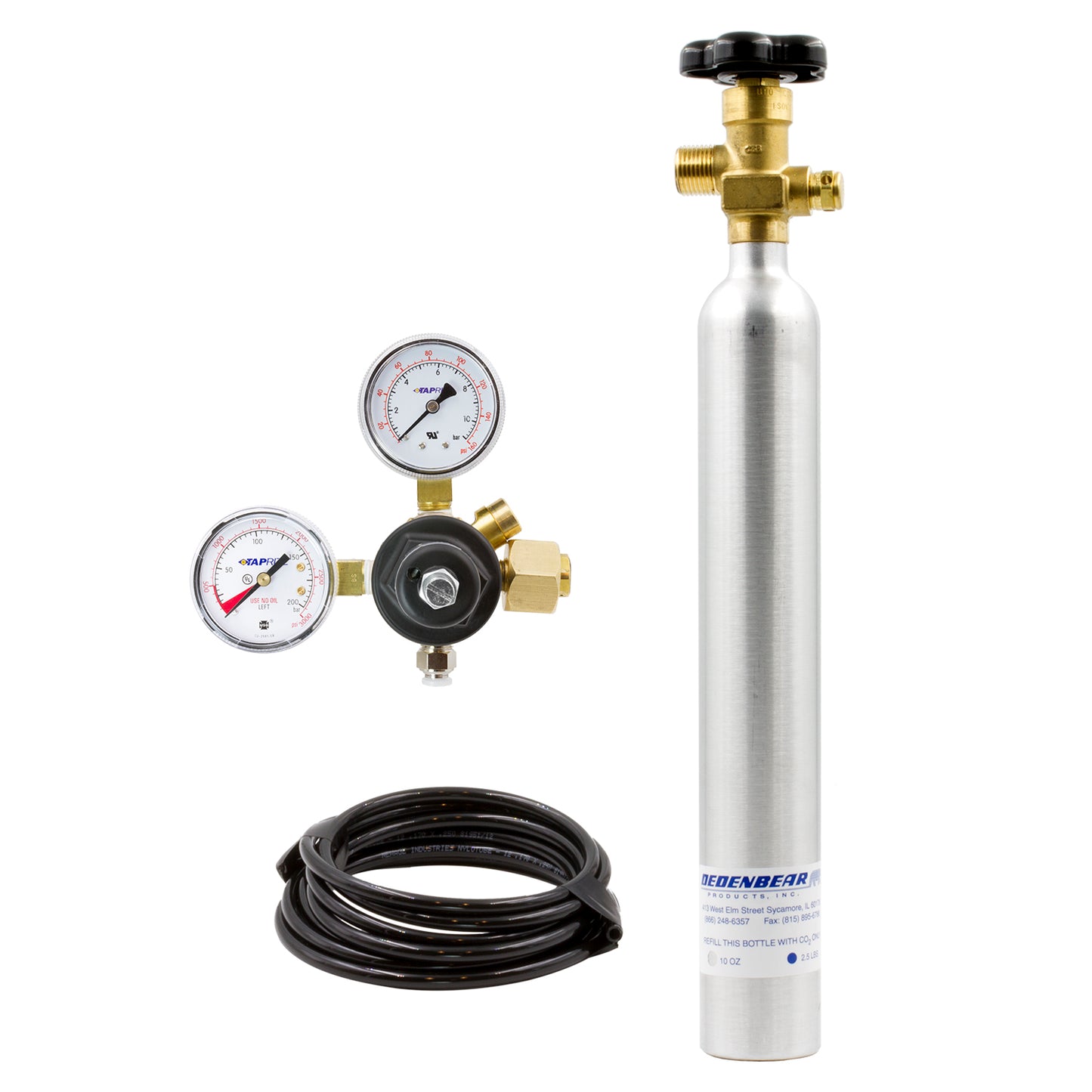 Dedenbear CO2 BOTTLE KIT COMPLETE KIT INCLUDES 10 OUNCE BOTTLE VALVE REGULATOR & TUBING AB10K