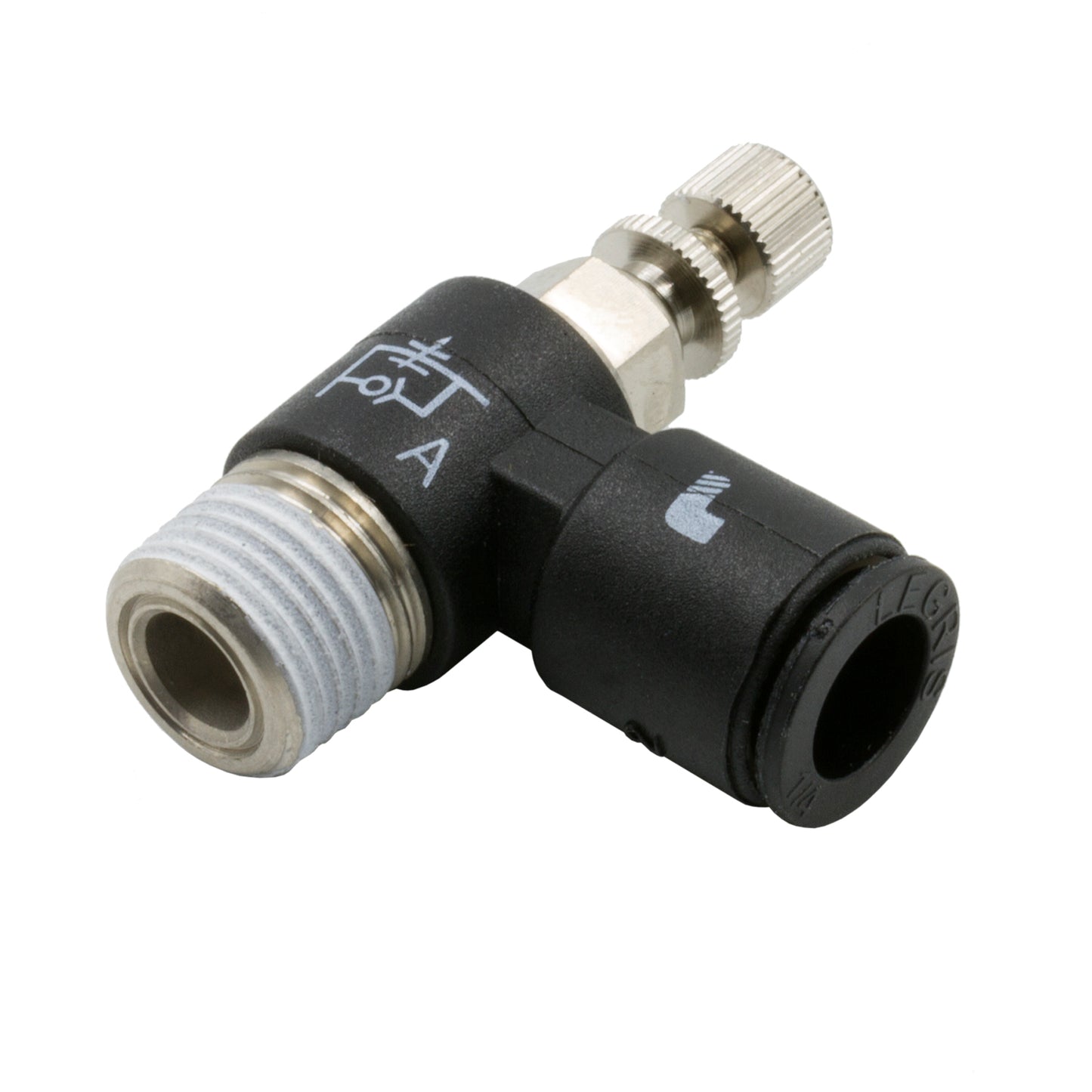 Dedenbear NEEDLE VALVE RT. ANGLE 1/4in OD QUICK DISCONNECT TO 1/8in NPT (METER OUT) NICKEL PL.BR. ANVRAMO