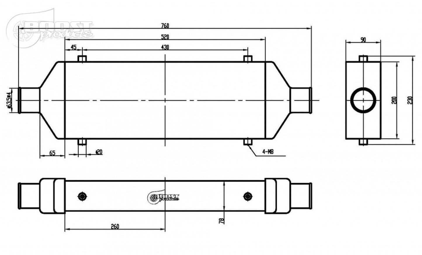 BOOST products Competition Intercooler 520x197x90mm (21" x 8" x 3.5") - 63mm (2.5") I/O OD '1101522090