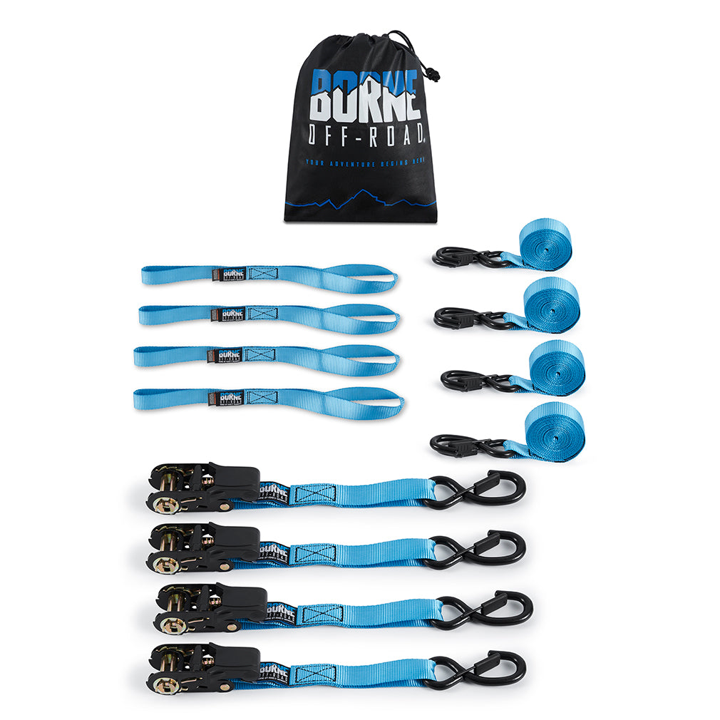 Mishimoto Borne Off-Road Medium-Duty Ratchet Tie-Down Kit (4-pack), Blue BNRTC-TDMD-4BL