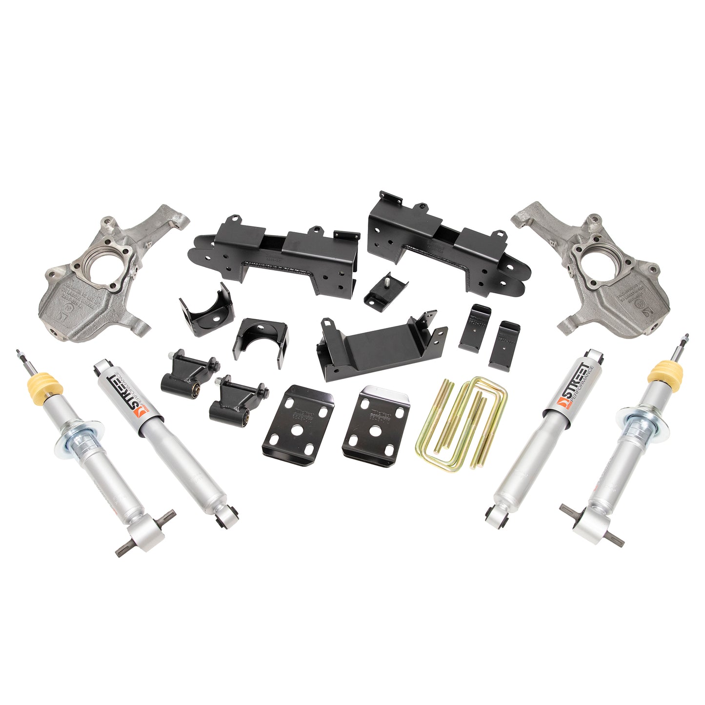 BELLTECH 1040SP LOWERING KITS Front And Rear Complete Kit W/ Street Performance Shocks 2019-2021 Silverado / Sierra (Dbl / Crew cab / Short bed) 2 in.-4 in. F / 6 in. R