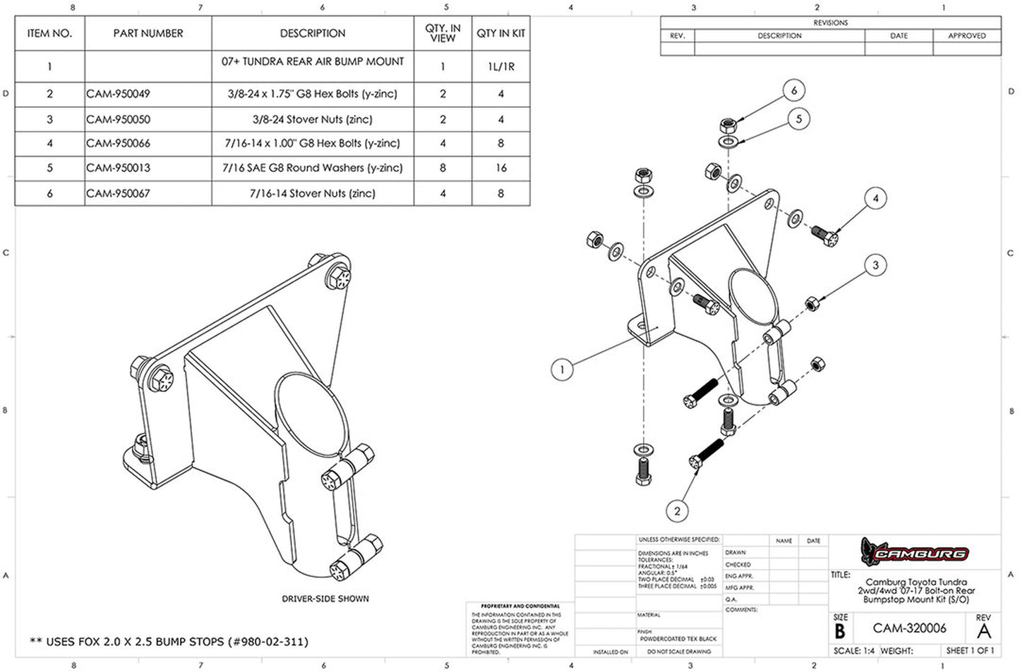 Camburg Toyota Bump Stop Mount Kit