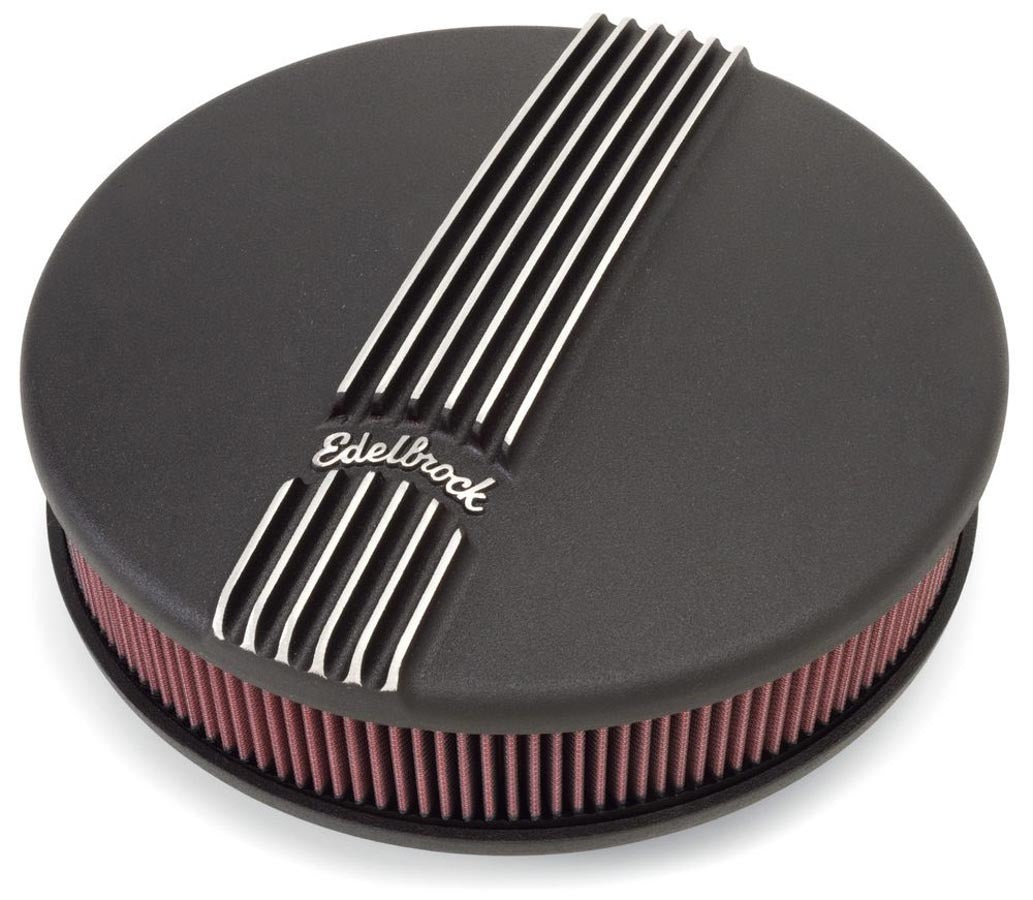 EDELBROCK Billet Alum. Single Carb A/C - Small Round- Black 41173