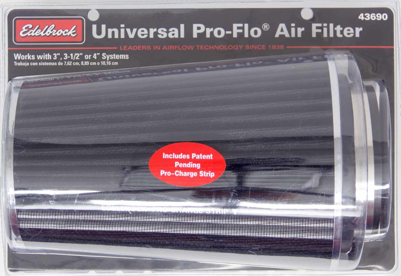 EDELBROCK Pro-Flo Air Filter Cone 10.5 Tall Black/Chrome 43690