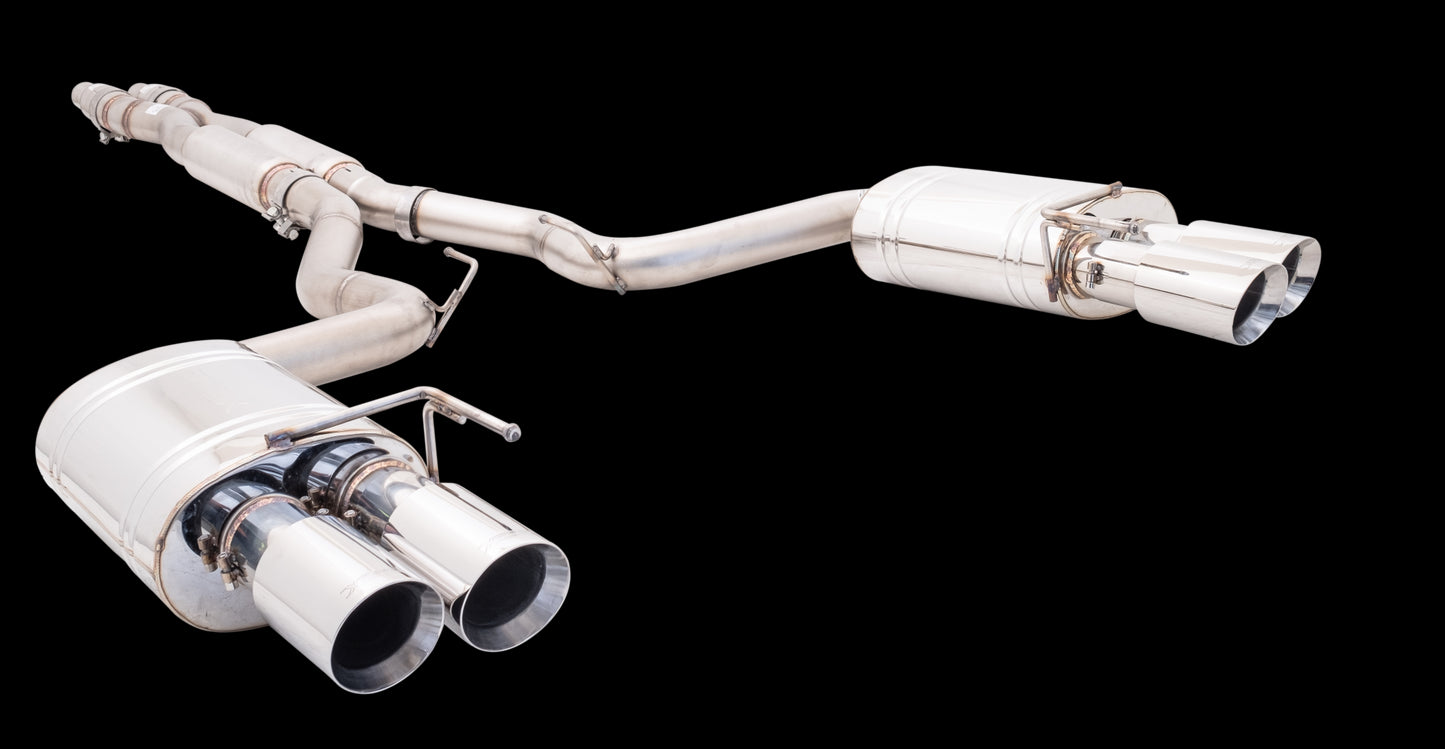 XFORCE Ford Mustang GT 2018 (Coupe) Twin 3" Stainless Steel Cat-Back Exhaust System With Oval Varex Mufflers/Quad Tips; Exhaust System Kit ES-FM18-CBS