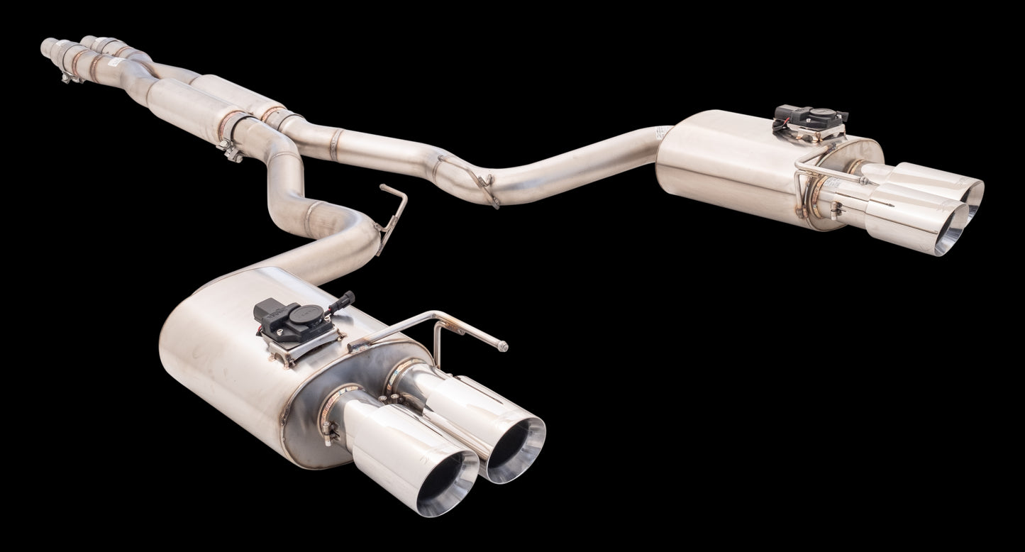 XFORCE Ford Mustang GT 2018 (Coupe) Twin 3" Stainless Steel Cat-Back Exhaust System With Oval Varex Mufflers/Quad Tips; Exhaust System Kit ES-FM18-VMK-CBS