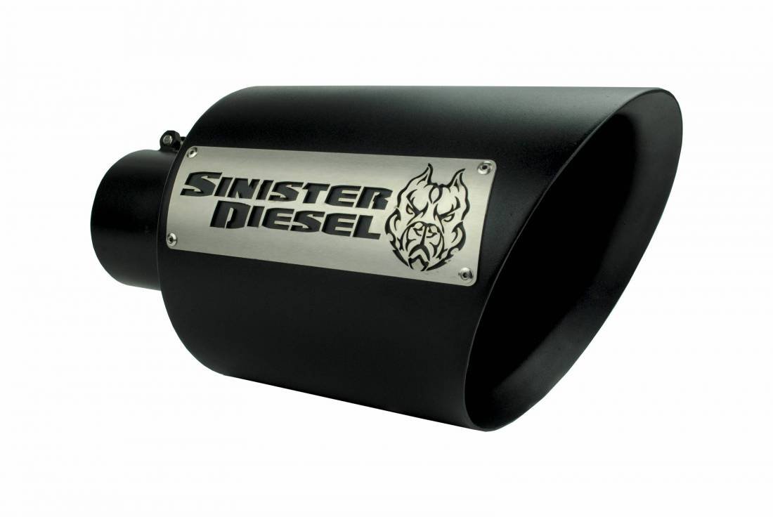 Sinister Diesel Dual Wall Exhaust Tip W/ Angle Cut 4" To 8" Black. SD-ETAC48B