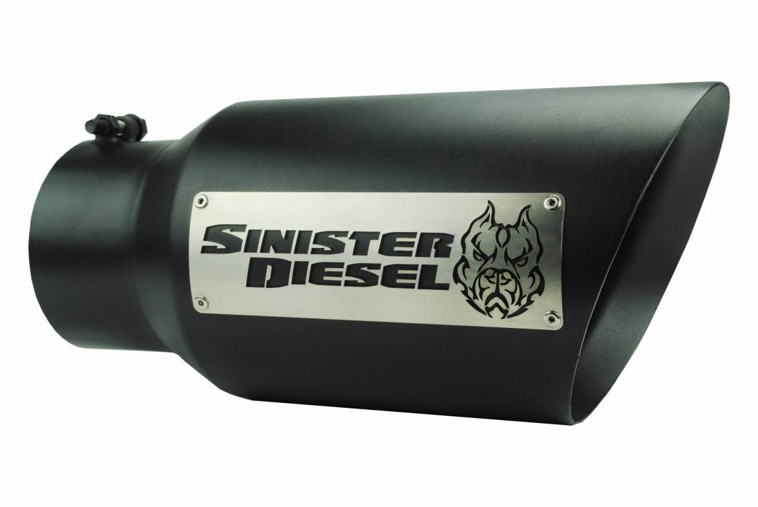 Sinister Diesel Dual Wall Exhaust Tip W/ Angle Cut 5" To 7" Black. SD-ETAC57B