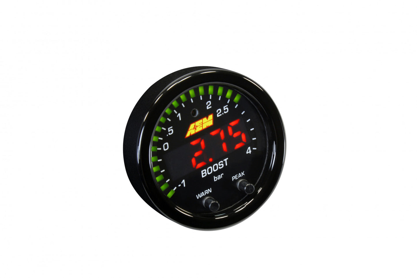 AEM X-Series Boost Pressure Gauge -30-60psi / -1-4bar Black Bezel & Black Faceplate 30-0308