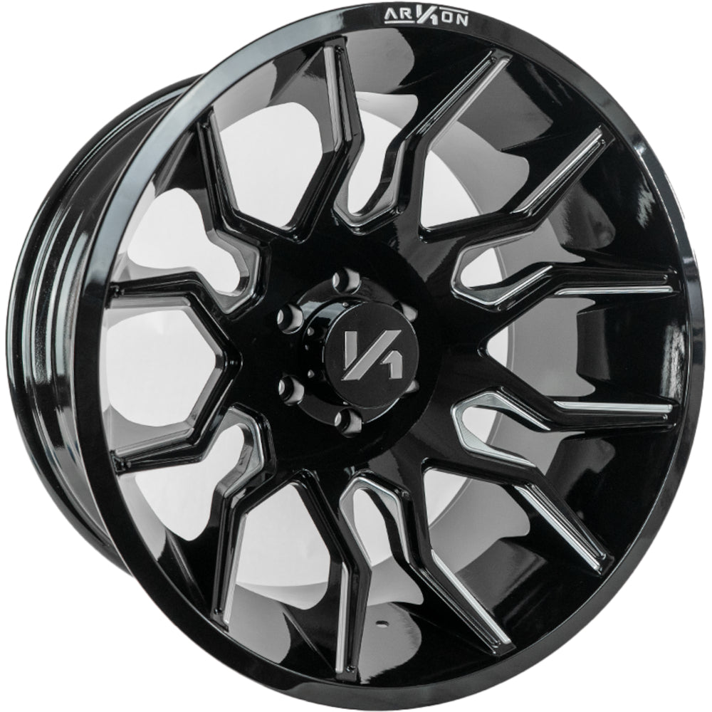 Roosevelt Off Road Wheels Gloss Black Milled Edges 20x10 8x6.5 -25 125.5mm