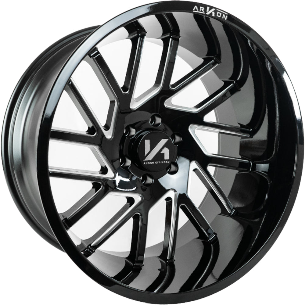 Mandela Off Road Wheels Gloss Black Milled Edges 22x12 Right 8x6.5 -51 125.5mm