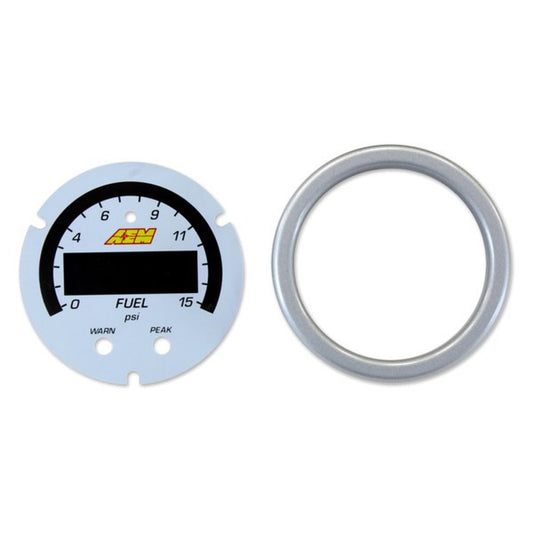 AEM X-Series Pressure Gauge 0-15psi Accessory Kit Silver Bezel & White Boost/Fuel Faceplate 30-0309-ACC