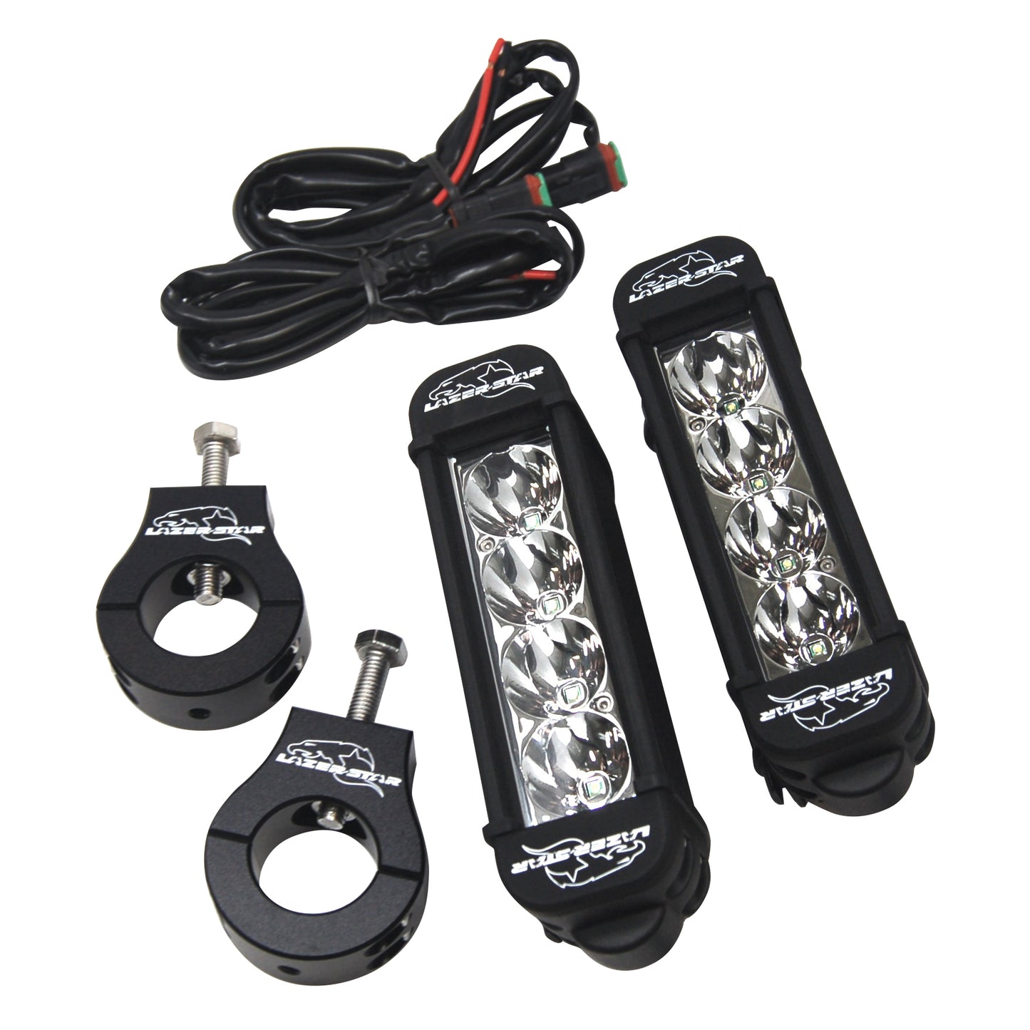 Lazer Star Lights PAIR 6" - 3 WATT / 4 LED / SINGLE ROW W/ (2) 1.25" CLAMPS LXK0304-125