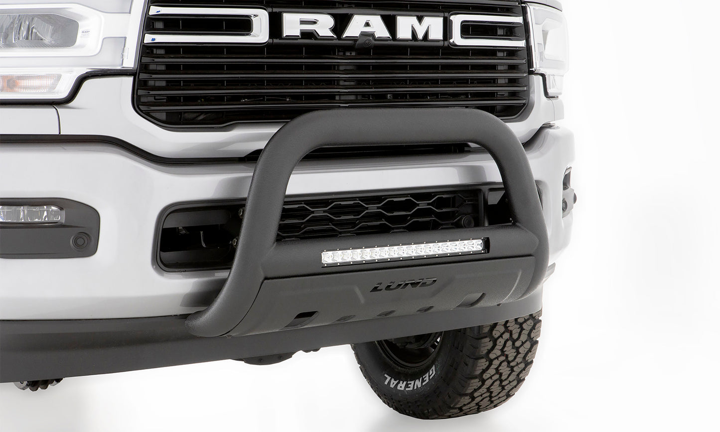 Lund 47121308 Black Bull Bar With Integrated 20 Inch LED Light Bar For 2020-2022 Ram 2500/3500