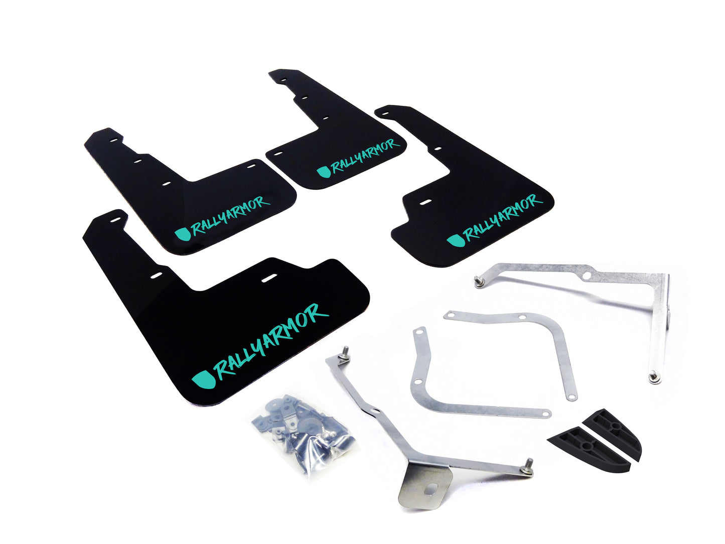 Rally Armor MF32-UR-BLK/TL-X - 2015-2019 Subaru WRX Sedan / 2015-2019 Subaru STI Sedan - Black Mud Flap/Altered Font Teal Logo