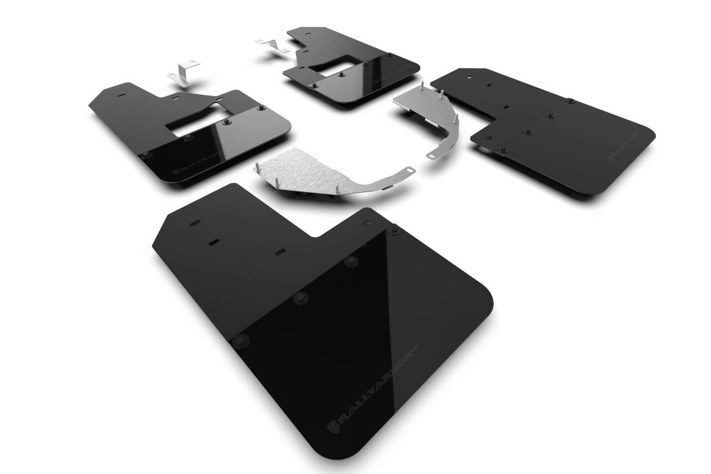 Rally Armor MF85-RB-ST-MBK -2021+ Ford Bronco With Factory Running Boards And Steel Rear Bumper - Black Mud Flap/Metallic Black Logo