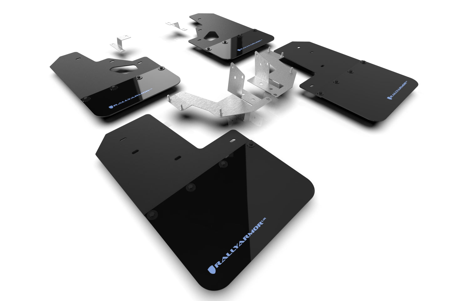 Rally Armor MF85-RR-PL-ABL - 2021+ Ford Bronco With Factory Rock Rails And Plastic Rear Bumper - Black Mud Flap/Area Blue Logo