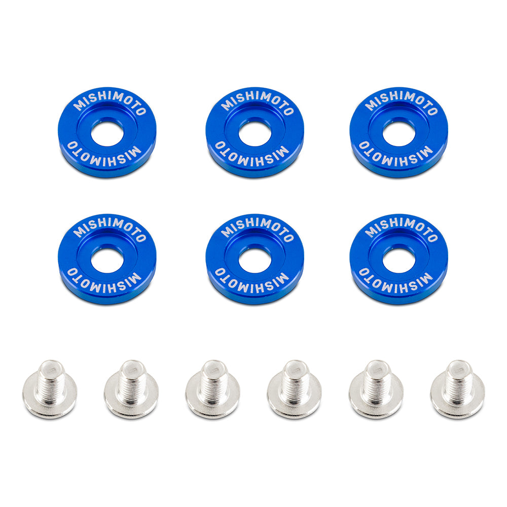 Mishimoto M6 X 1.0 Fender Washer and Bolt Kit, 20mm OD, 6 pcs, Blue MMFW-LG-6BL