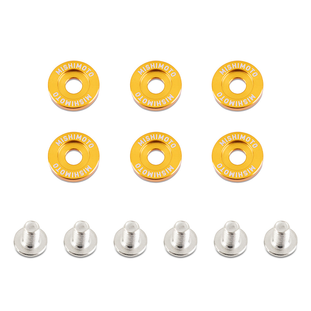 Mishimoto M6 X 1.0 Fender Washer and Bolt Kit, 16.7mm OD, 6 pcs, Gold MMFW-SM-6GD