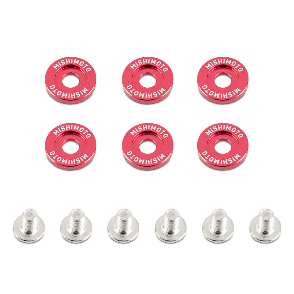 Mishimoto M6 X 1.0 Fender Washer and Bolt Kit, 16.7mm OD, 6 pcs, Red MMFW-SM-6RD