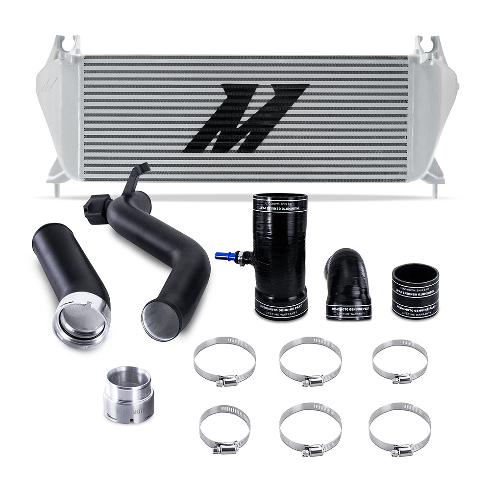 Mishimoto Intercooler Kit, fits Ford Ranger 2.3L 2019+, Silver Cooler, Black Pipes MMINT-RGR-19KSLBK