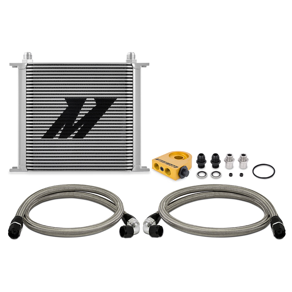 Mishimoto Universal Thermostatic Oil Cooler Kit, 34-Row, Silver MMOC-U34TSL