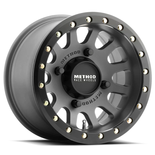 MR401 UTV Beadlock 15x7 4+3/+13mm Offset 4x156 132mm Centerbore Titanium With Matte Black Ring w/ BH-H24100