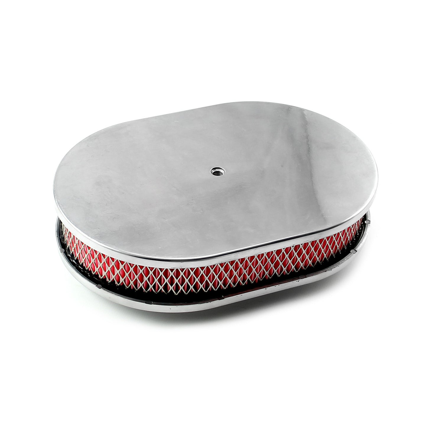 Speedmaster PCE104.1018 12" X 2" Oval Plain Polished Aluminum Air Cleaner Kit - Red Filter
