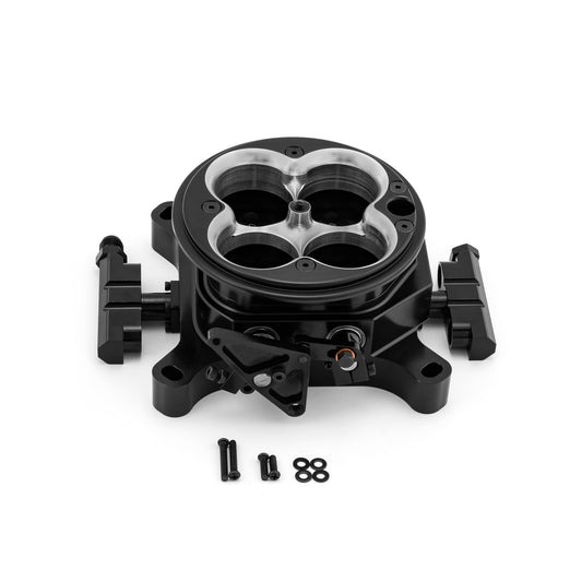 Speedmaster PCE138.1015 1200 Cfm 4 Barrel 4150 Billet CNC Machined Throttle Body & Fuel Rails - Black