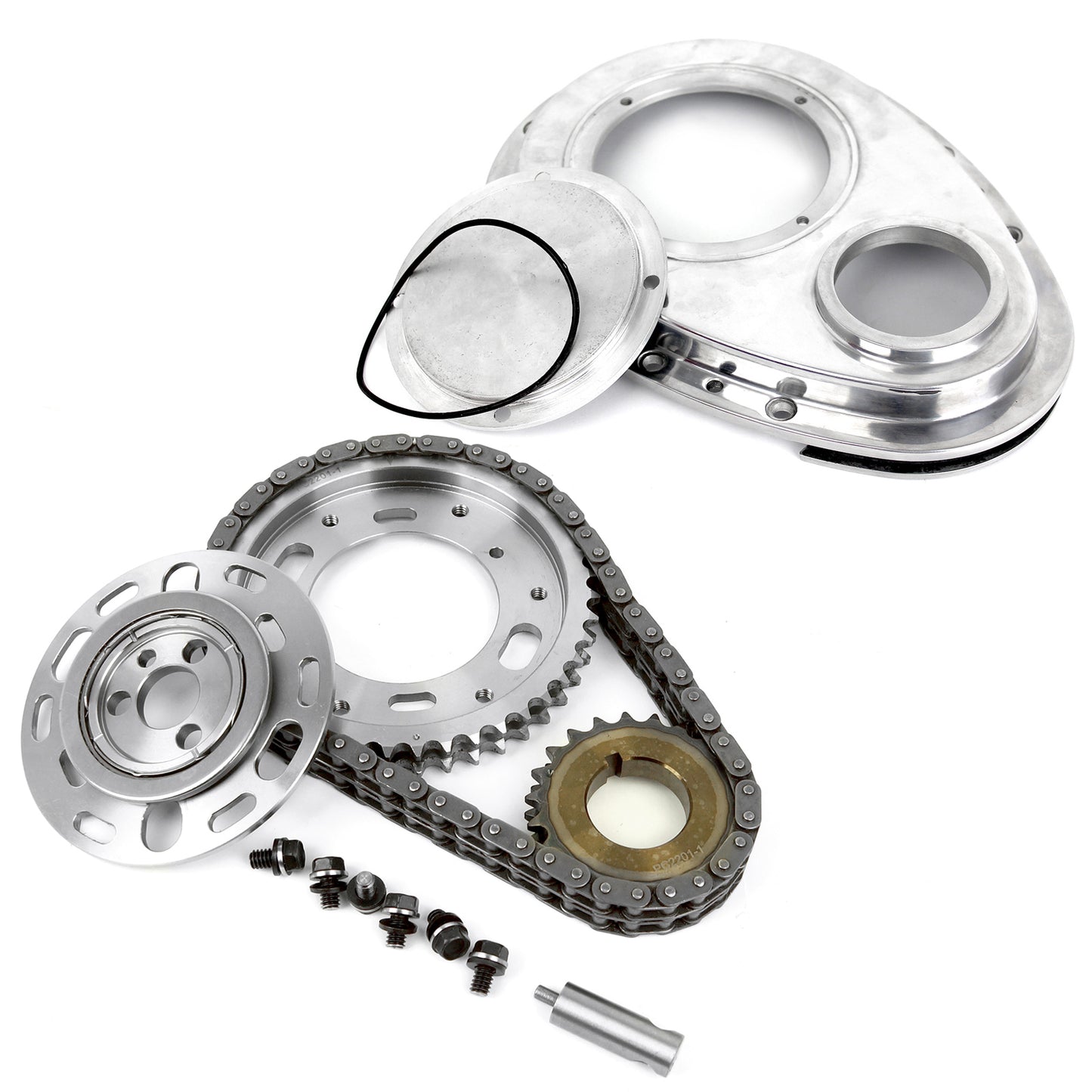 Speedmaster PCE264.1018 Fits Chevy SBC 350 Double Roller 2pc Adj Billet Steel Timing Chain & Cover Kit