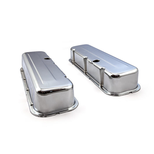 Speedmaster PCE314.1004.02 Fits Chevy BBC 454 Chrome Steel Valve Covers - Tall W/ Baffled Hole