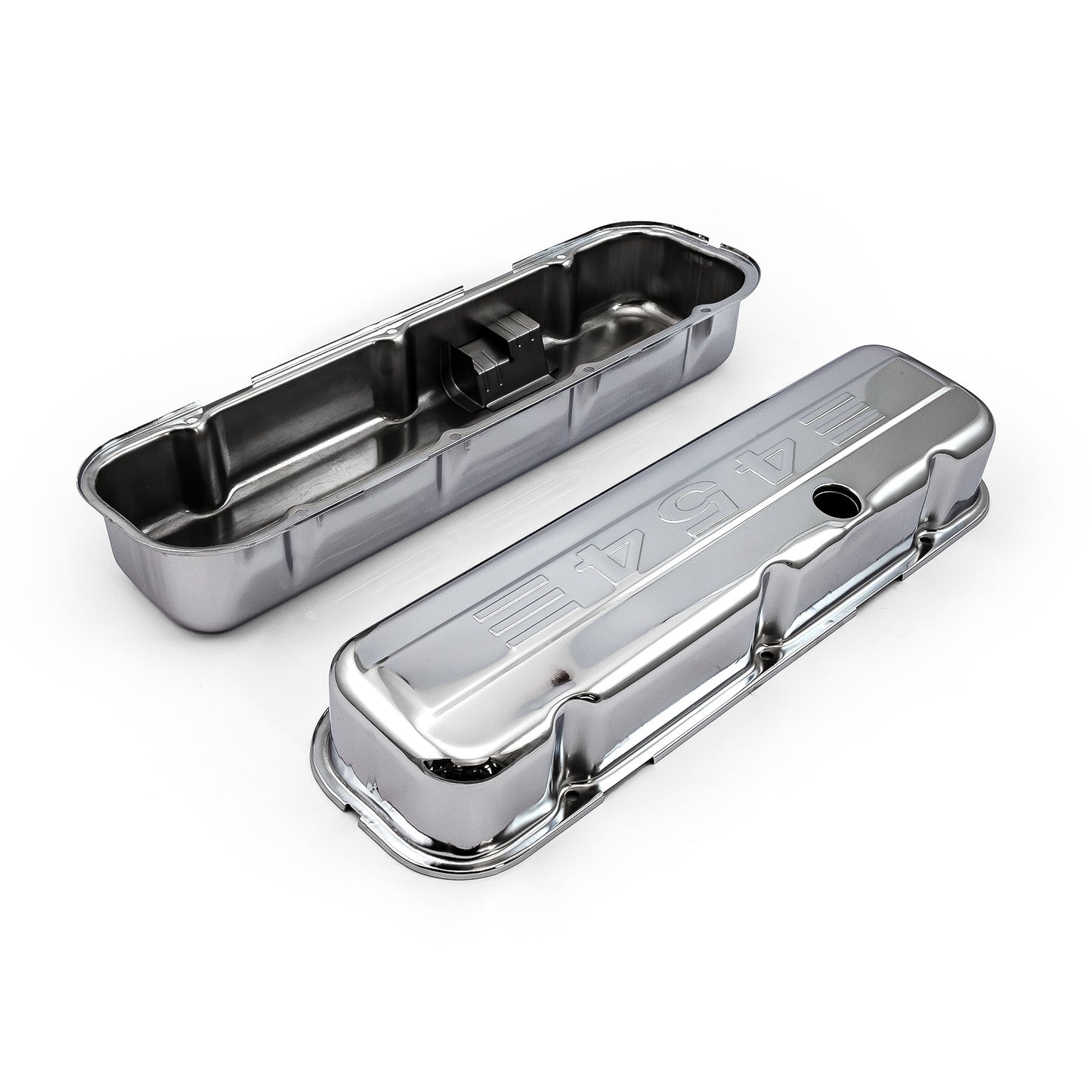 Speedmaster PCE314.1004.03 Fits Chevy BBC 454 Chrome "454 Stamped" Steel Valve Covers - Tall W/ Baffled Hole