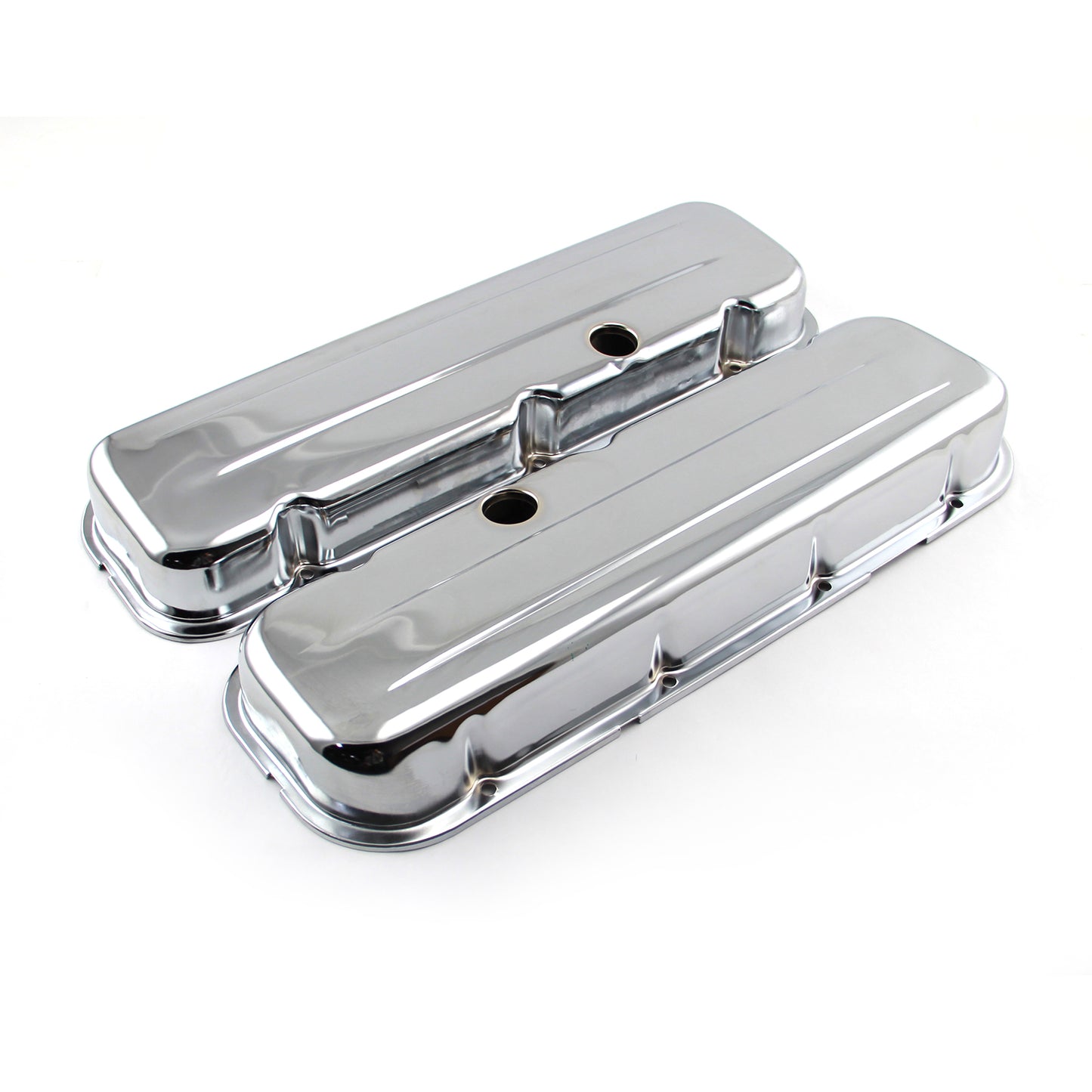 Speedmaster PCE314.1041.01 Fits Chevy BBC 454 Chrome Steel Valve Covers - Short W/ Baffled Hole