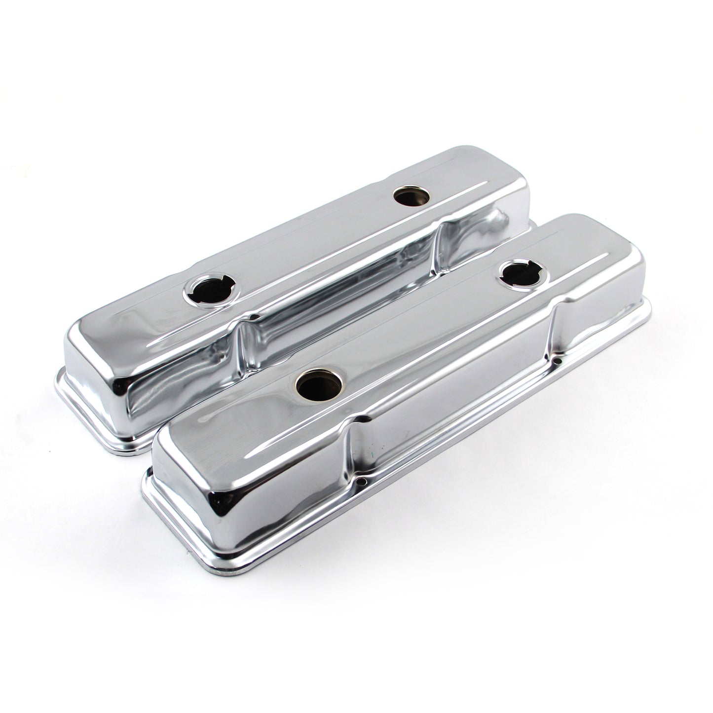 Speedmaster PCE314.1052 Fits Chevy SBC 350 Chrome Steel Valve Covers - Short W/ 4 X Baffled Holes