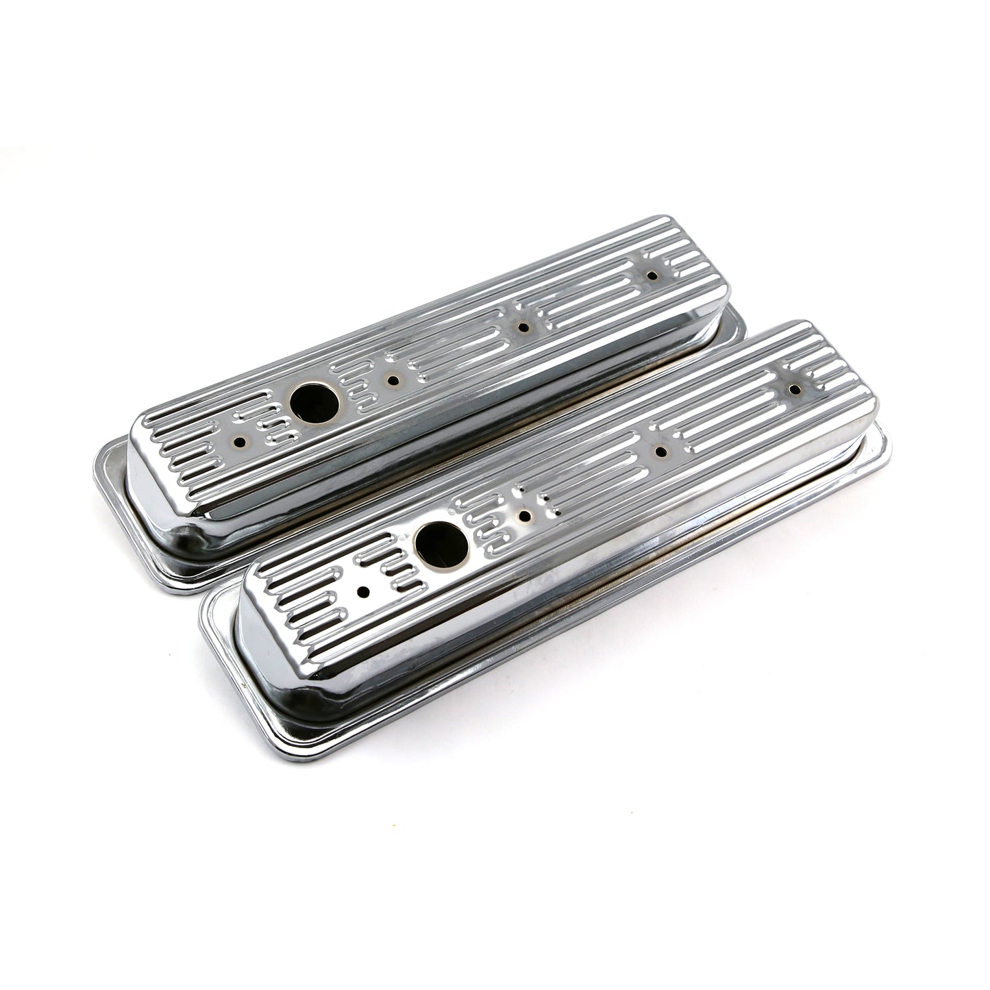 Speedmaster PCE314.1060 Fits Chevy SBC 350 Center Bolt Chrome Steel Valve Covers - Short W/ Hole