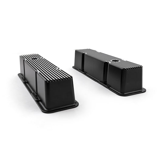 Speedmaster PCE314.1070.04 Fits Chevy SBC 350 Black Aluminum Ribbed Valve Covers Tall W/Hole