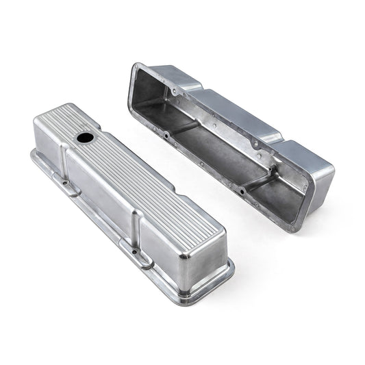 Speedmaster PCE314.1070.06 Fits Chevy SBC 350 Polished Aluminum Ball Milled Valve Covers - Tall W/ Hole
