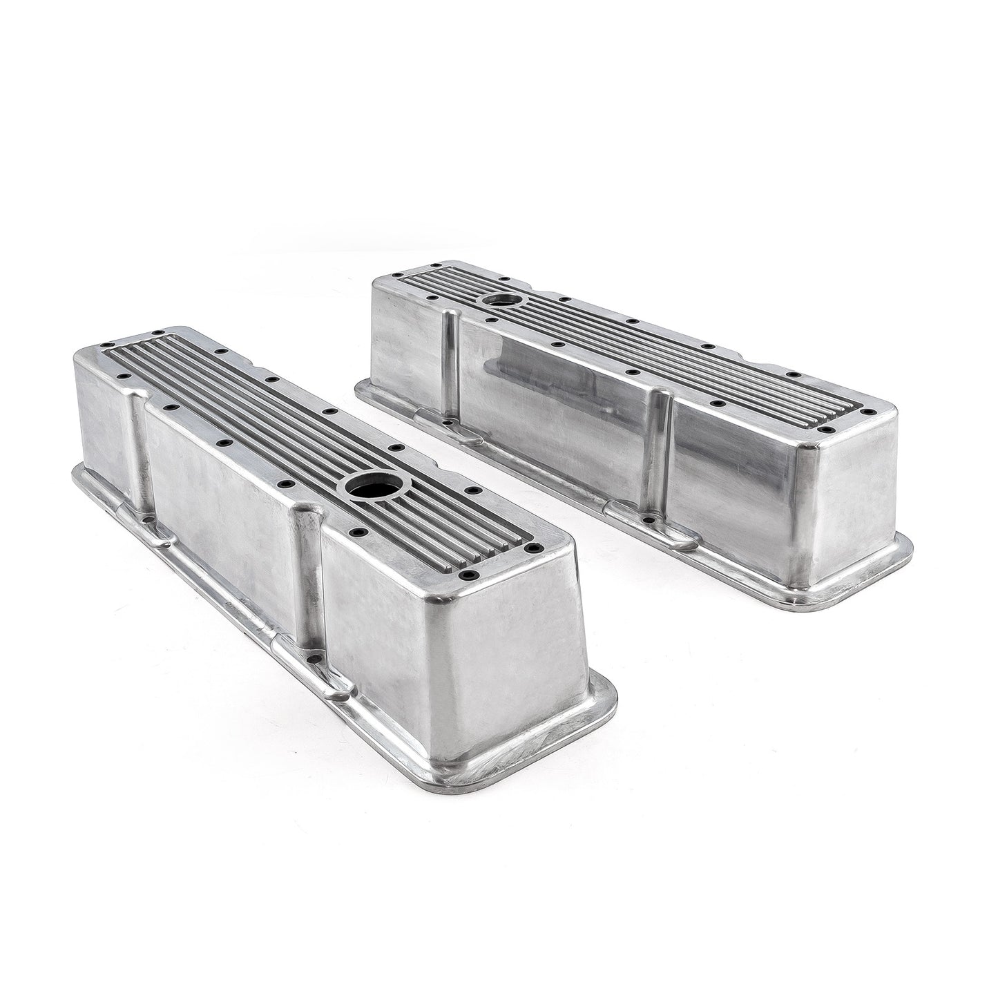 Speedmaster PCE314.1070.08 Fits Chevy SBC 350 Polished Ribbed Aluminum Valve Covers - Tall W/Hole