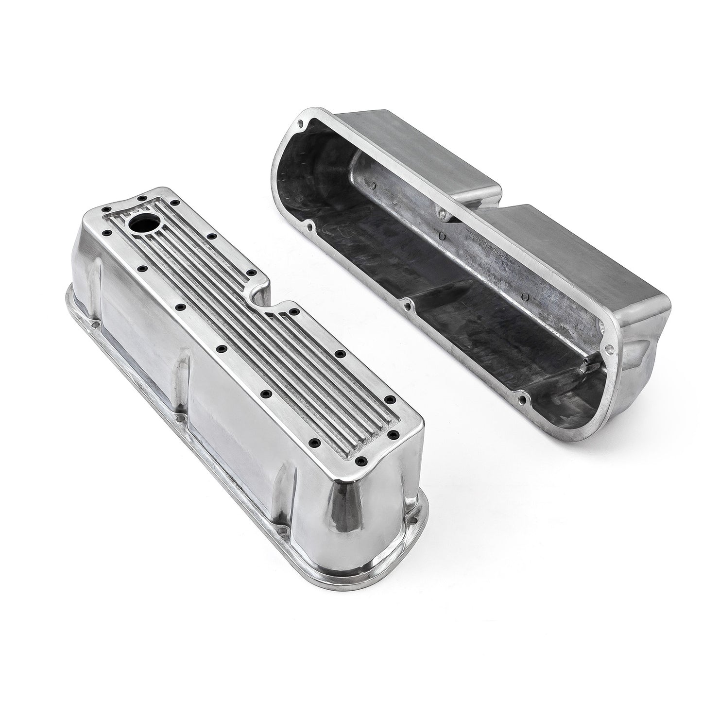 Speedmaster PCE314.1083.11 Fits Ford SB 289 302 351 Windsor Polished Ribbed Aluminum Valve Covers - Tall W/Hole