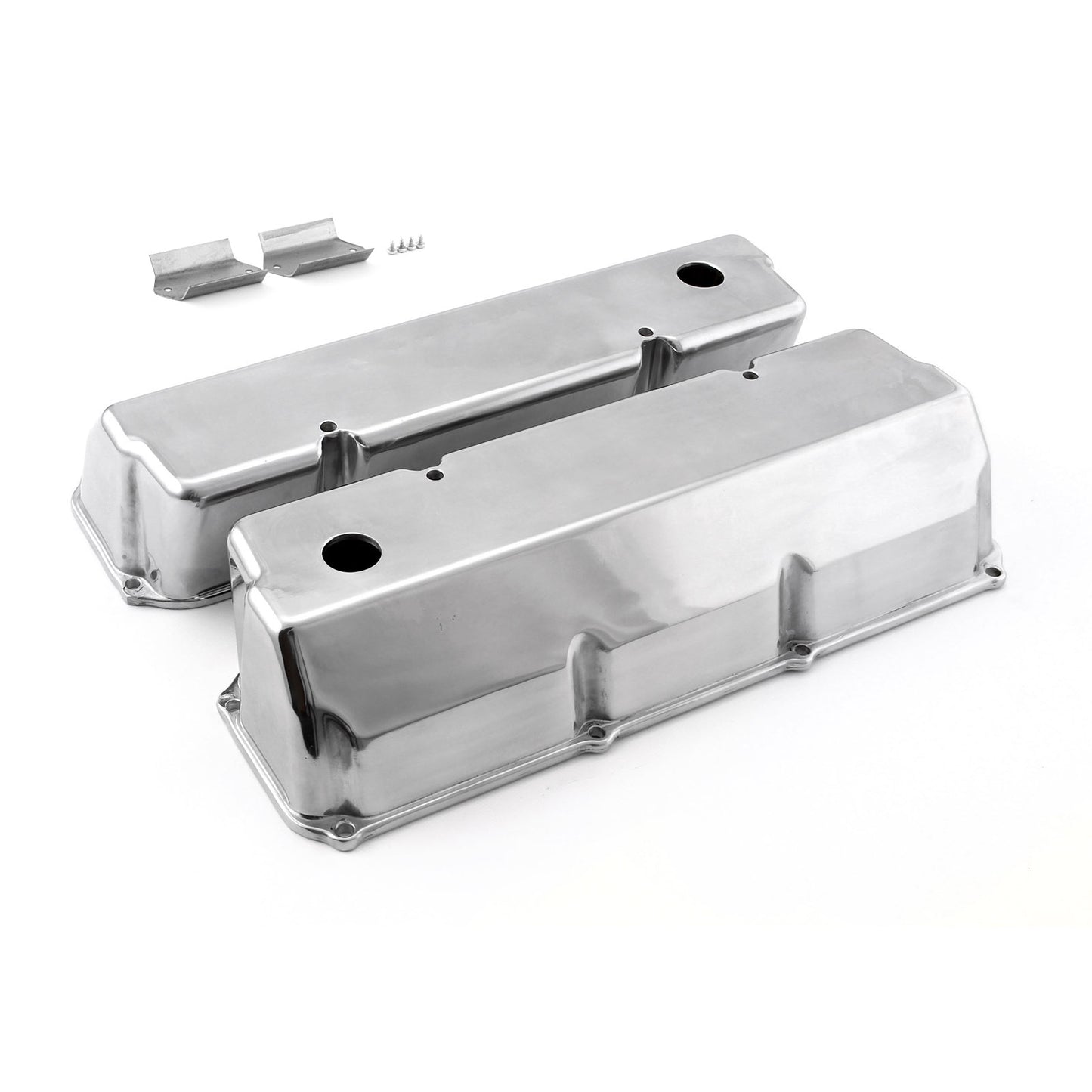 Speedmaster PCE314.1088.01 Fits Ford 302 351C Cleveland Polished Aluminum Plain Valve Covers - Tall W/ Hole