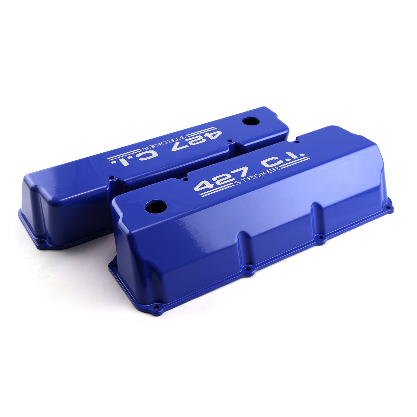 Speedmaster PCE314.1088.03 Fits Ford 302 351C Cleveland "427" Blue Aluminum Valve Covers - Tall W/ Hole