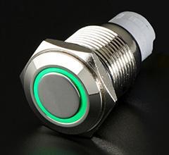 Quake LED - QRS733 - Momentary Flush Mount Switches 5 Pin 5 Amp Chrome/Green