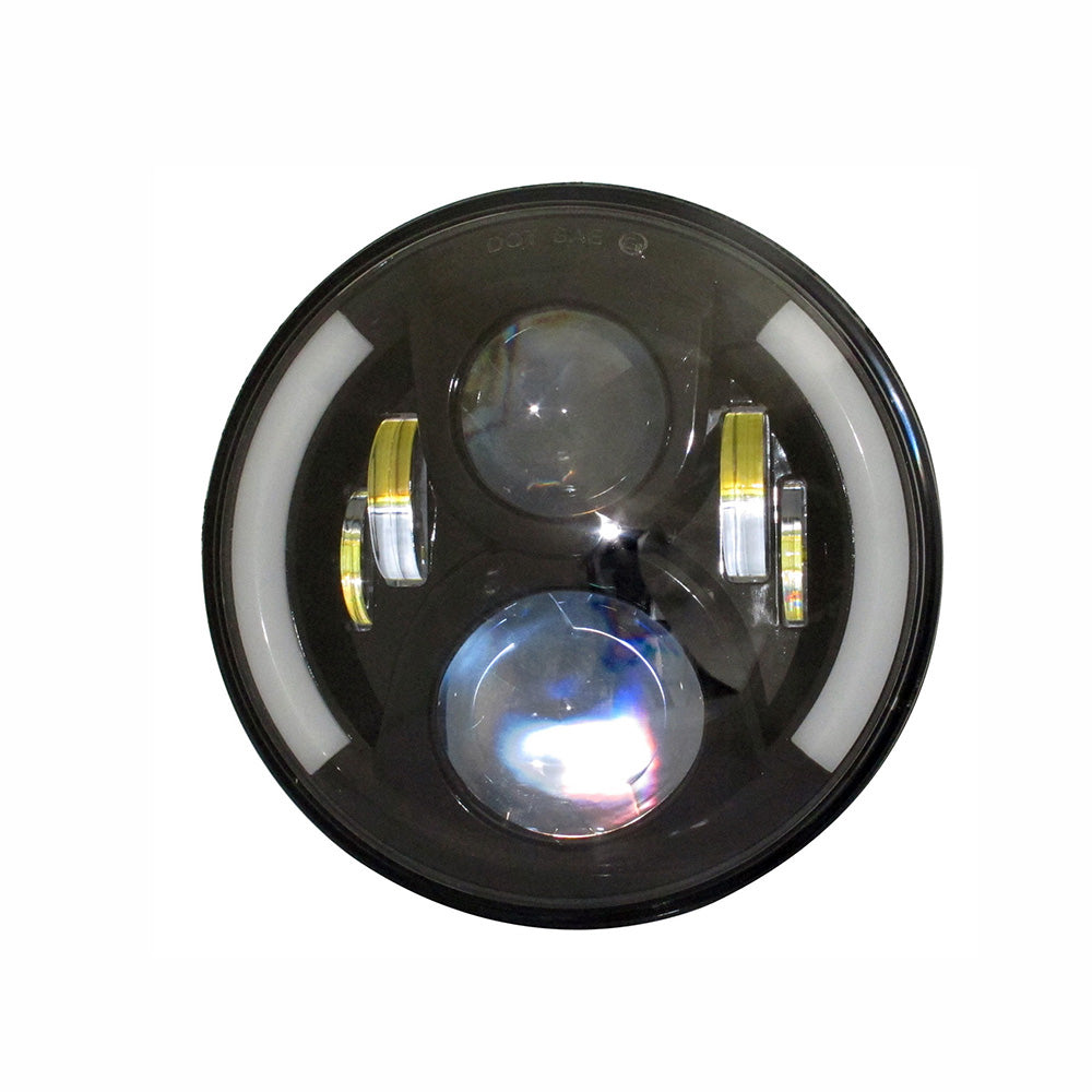 Quake LED - QTE568 - 7 Inch Headlight Jeep JK/CJ/TJ 60 Watt High/Low Half Halo DRL Amber Turn Signal Black Reflector Tempest Series For 1975-1983 Jeep CJ5