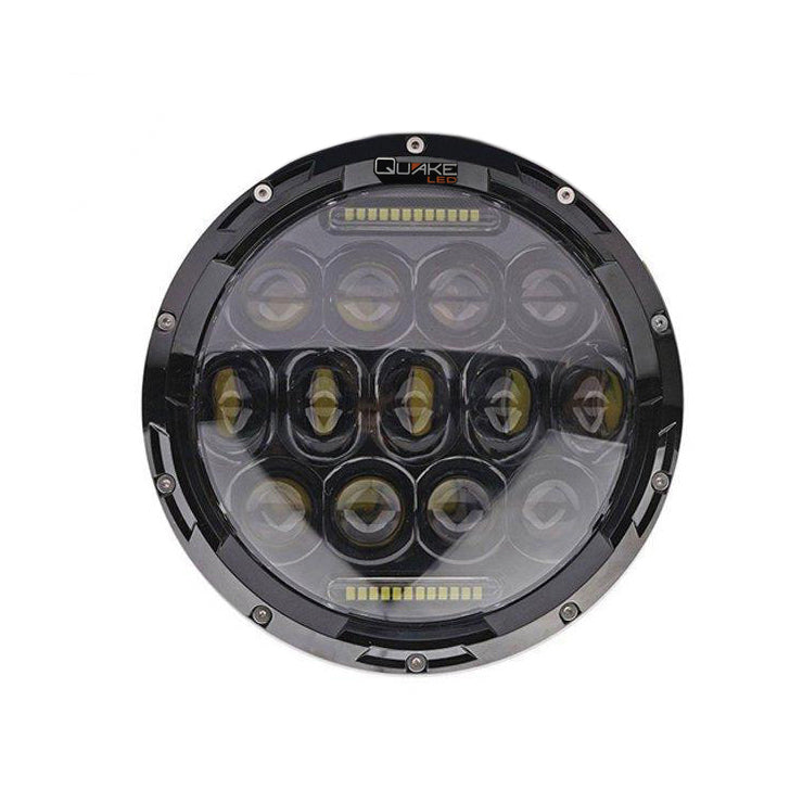 Quake LED - QTE769 - 7 Inch Headlight Jeep JK/CJ/TJ 75 Watt High/Low RGB Accent Quad-Lock/Interlock Black Reflector Tempest Series For 1975-1983 Jeep CJ5