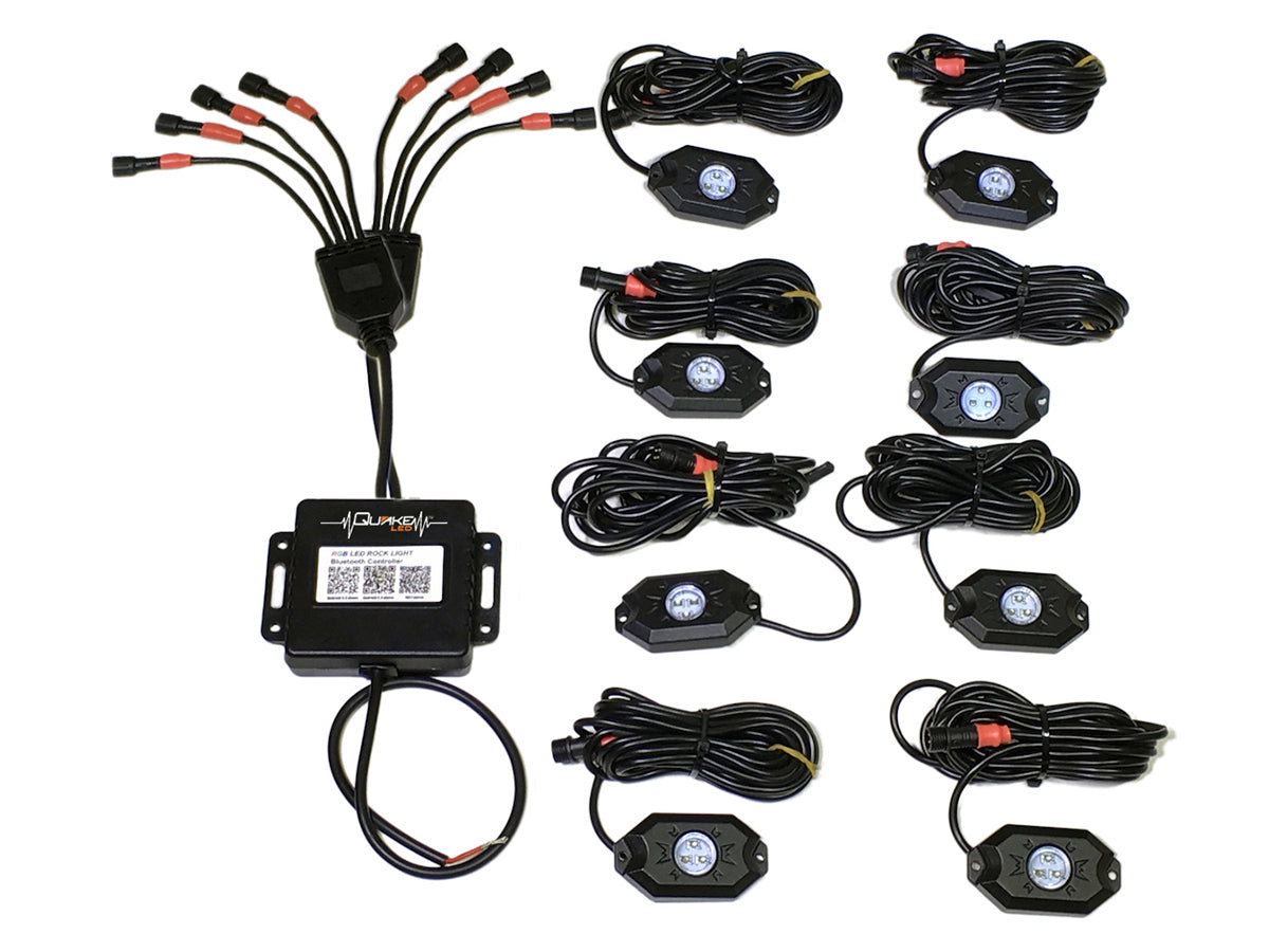 Quake LED - QTL767 - 8 Piece RGB Accent Rock Lights (Controller Included) Quad-Lock
