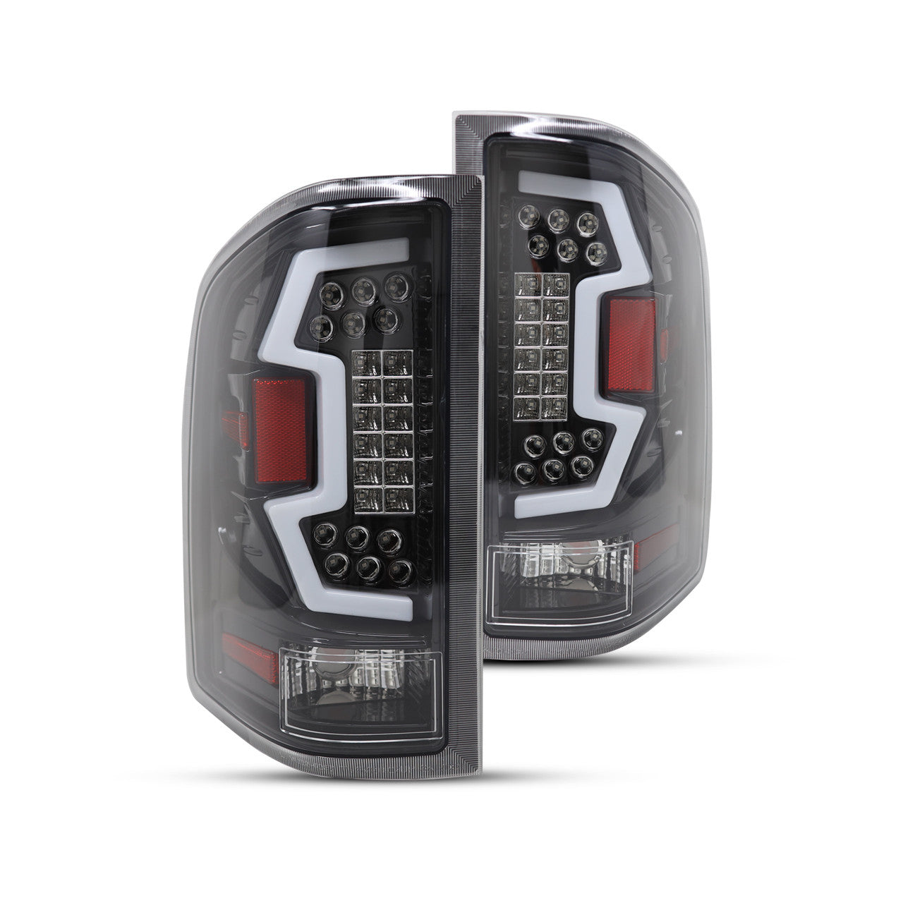 RENEGADE 2007-2013 Chevy Silverado 1500, 2500, 3500 LED Taillight with LED sequential turn signal- ( Black/Clear) WINJET-CTRNG0666-GBC-SQ