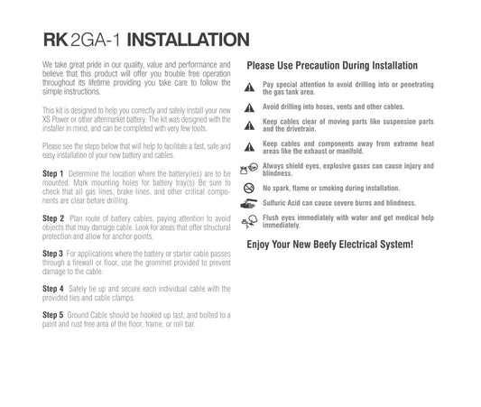 XS Power Batteries XP FLEX, 2 AWG, Single Battery, Light-Weight Racing Cable Kit RK2GA-1